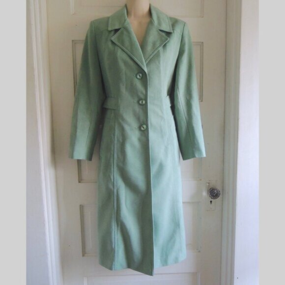 Vintage 70s Lanson ILGWU Light Green Trench Coat S - Picture 1 of 12